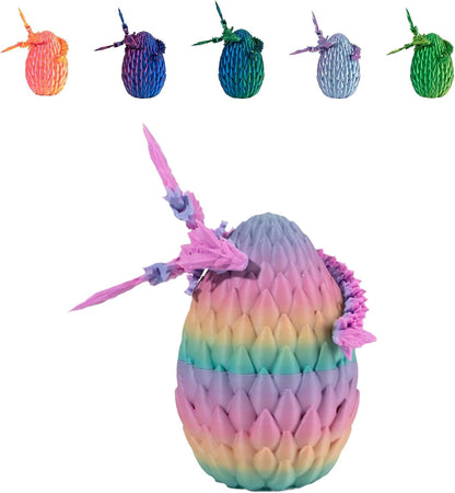 3D Printed Dragon Egg with Dragon Inside, Articulated Flying Dragon with Dragon Egg, Multi Color Winged Dragon, Crystal Dragon Fidget Toy, Home Office Décor, Easter Egg, Gift