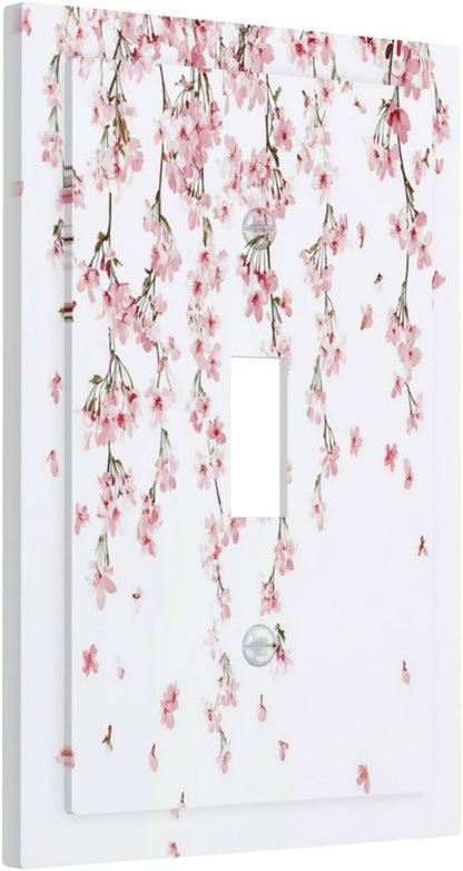 Decorative Light Switch Cover Sakura Plant Floral Pink Flowers 1 Gang Single Toggle Device Electrical Faceplate Switchplates Decorator Outlet Wall Plate For Bed Room Living Room Decor