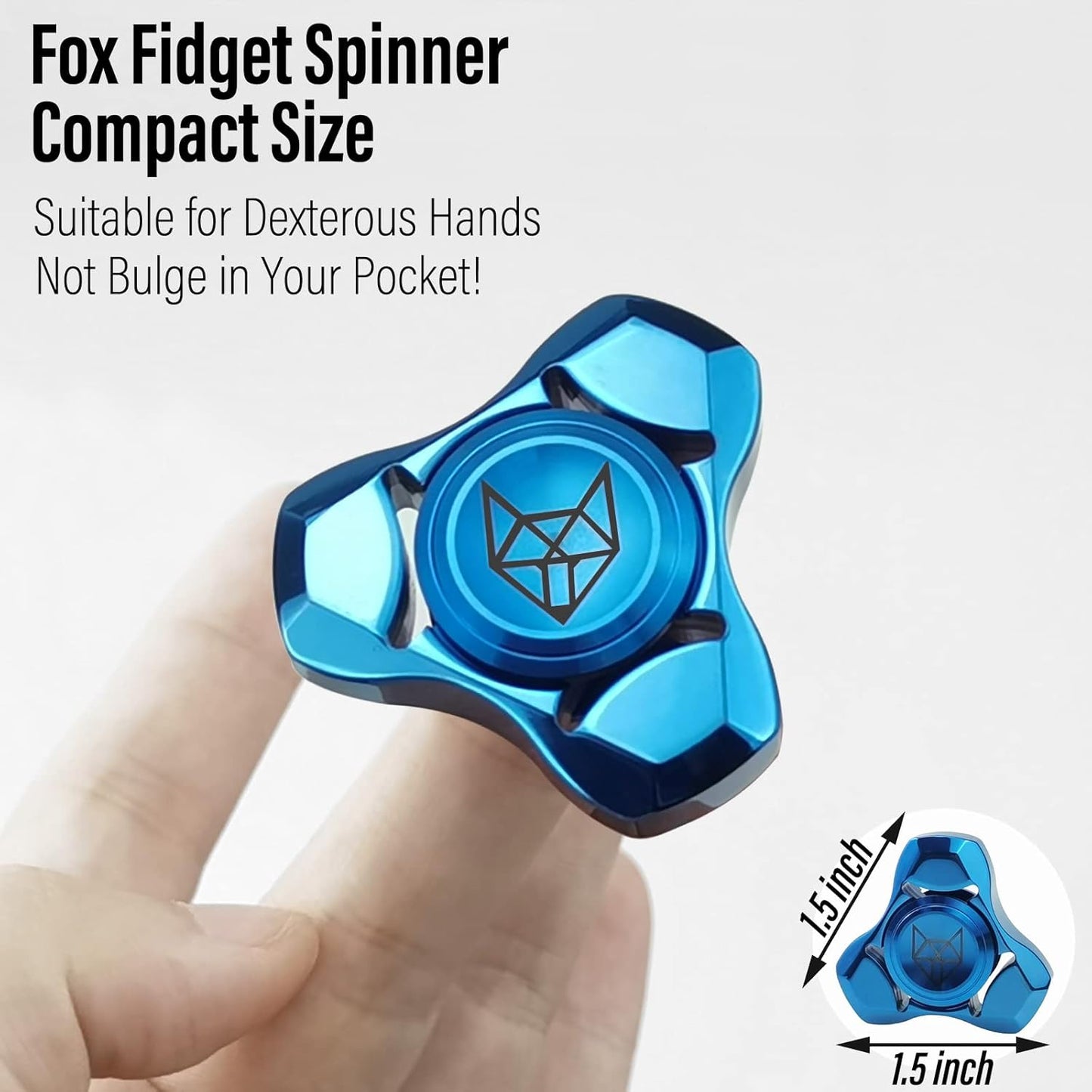 FREELOVE Metal Fidget Spinner, Stainless Steel Heavy, Long Spinning Toys, Cool Silent, Small Mini Fox Figette Spiner for Adults Men Anxiety, Quiet Bearing, Blue