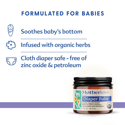 Motherlove Diaper Balm (4 oz) Organic Herbal Diaper Rash Cream—Cloth diaper Safe, Zinc Oxide- & Petroleum-Free