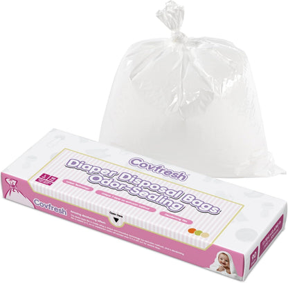 Odor Sealing Baby Diaper Disposal Bags - L/90 Counts Unscented, Large Capcity Diaper Trash Sacks for Home, Travel & On-the-Go Use (Color:White)