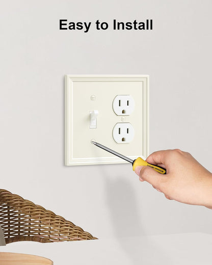 2-Pack Combo Toggle/Duplex Light Switch Cover Plate, Light Almond Wall Outlet Cover Plate, Natural Bamboo Fiber Decorative Wall Receptacle Cover for Electrical Outlets, Light Switch
