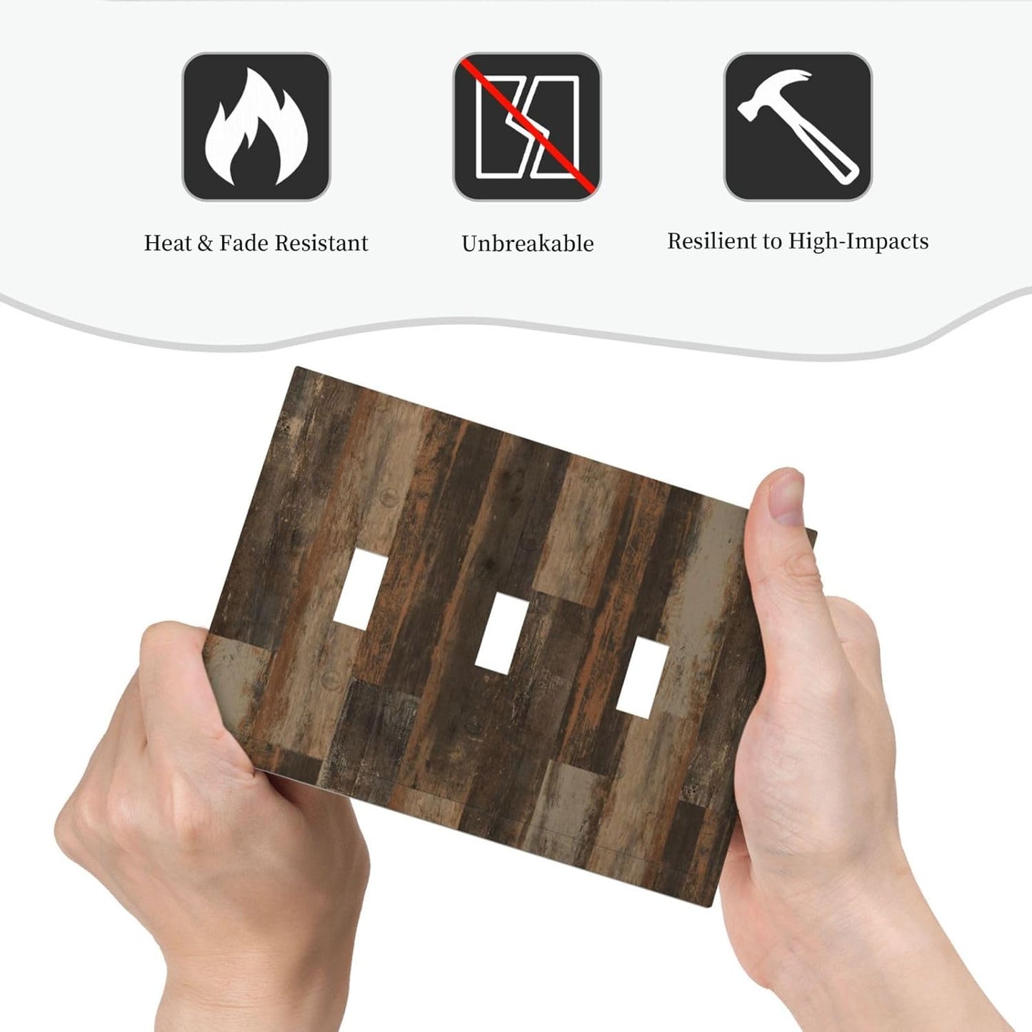 Rustic Brown Wood Grain Dark Oak Decorative Switch Plates 3 Gang Wall Plate Triple Toggle Light