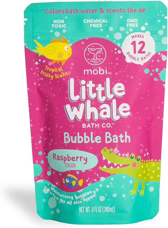Mobi Little Whale Bubble Bath, Tropical Fruity Raspberry Scent Kids Body Wash, Gentle Moisturizing