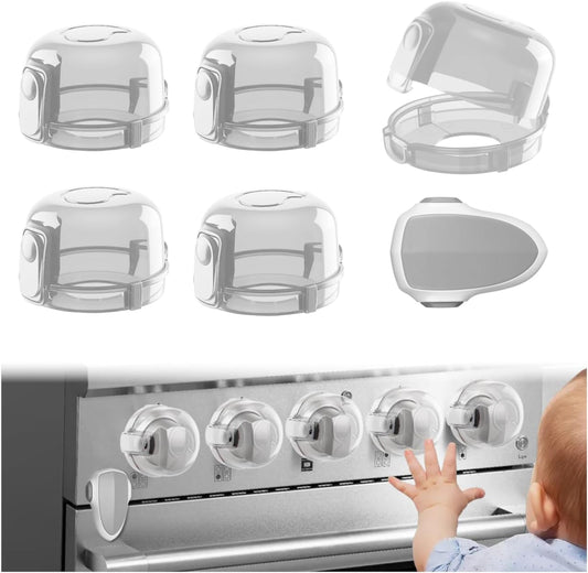 Stove Knob Safety Covers for Child Baby Proofing Kitchen Universal Size Gas Knob Covers Clear View Childproof Oven Knob Covers for Kids and Pets (5packs +1locks)