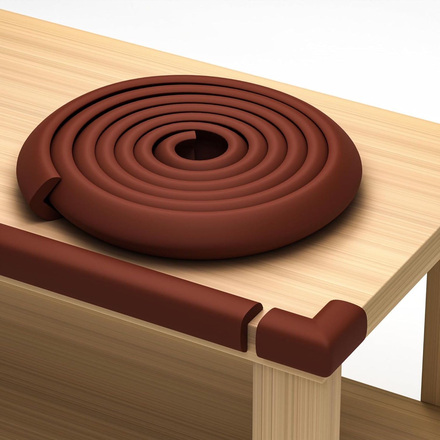 Furniture Edge 16.2ft & Corner Guards | Protective Foam Cushion | 15ft Bumper 4 Adhesive Childsafe Corners | Baby Child Proofing Foam Set and Safe for Table, Fireplace, Countertop | Brown