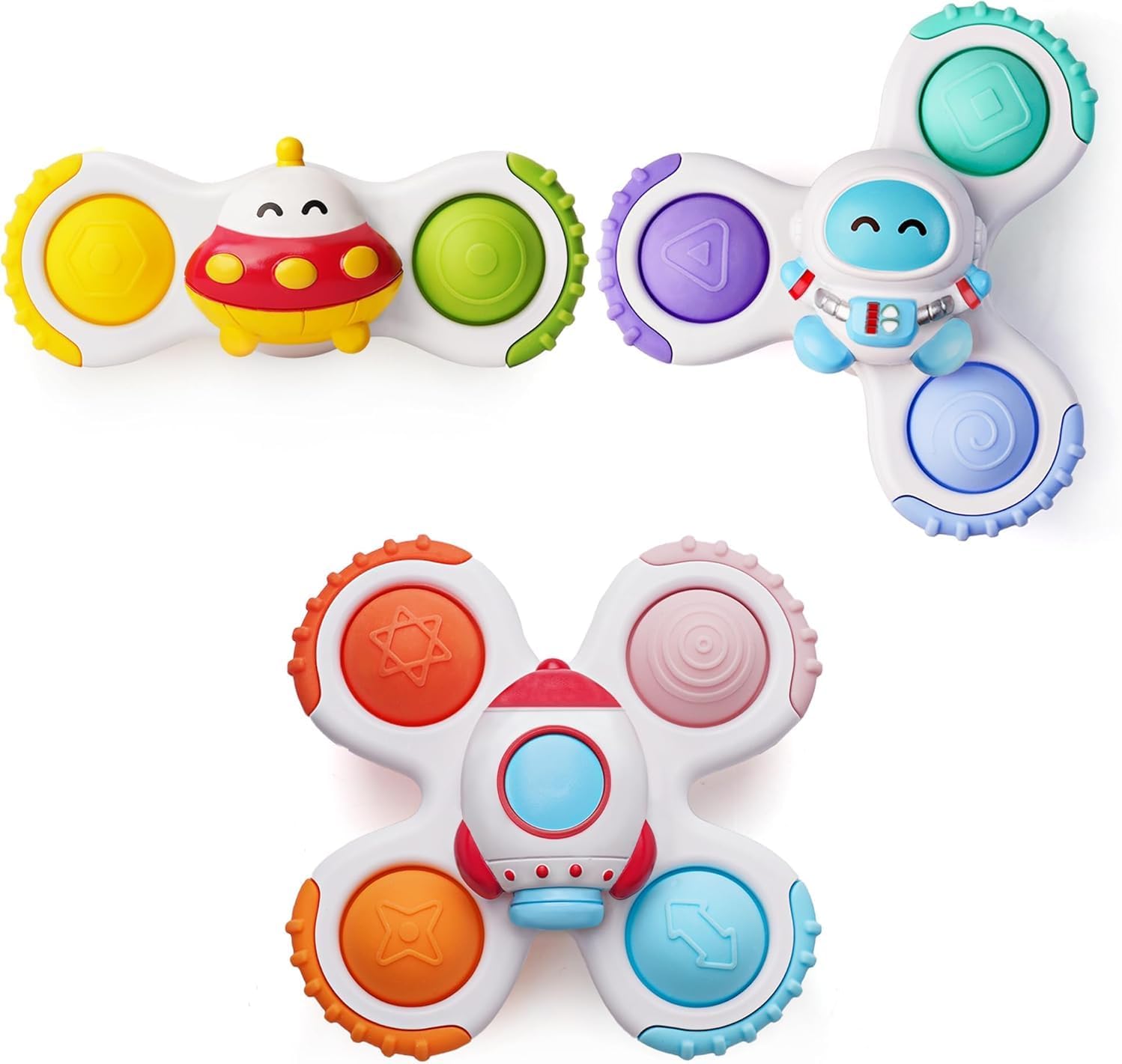 LiKee Strong Suction Cup Fidget Rotating Sensory Bath Toys for Baby 12 18 Months Airplane Car