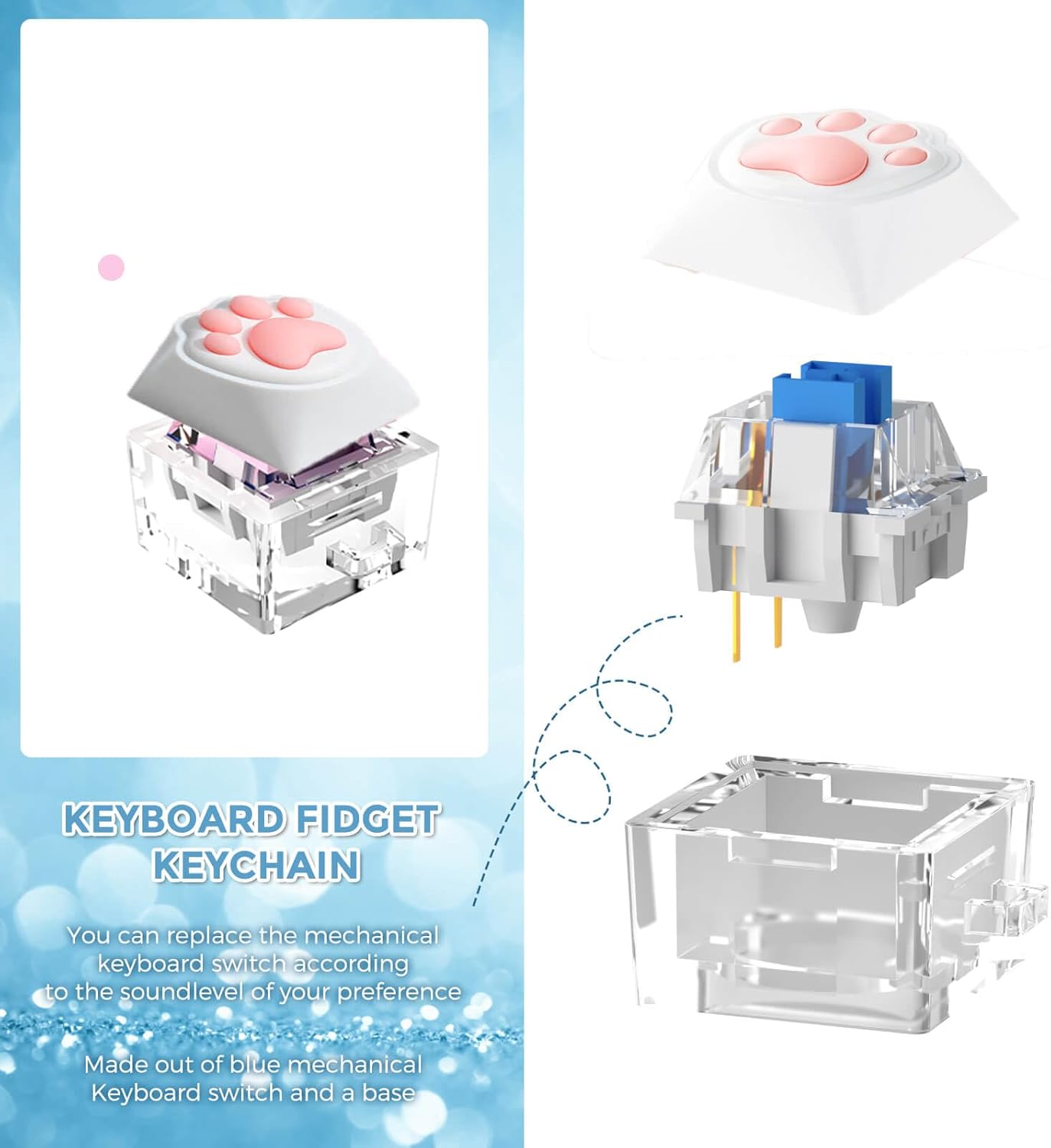 Fidget Keyboard Toys,Cat's paw Keychain with LED Light Stress Relief Toys for Adults and Kids,Finger Keyboard Keychain Fidget Clicker Toys,Executive Desk Toys,ADHD Toys,Adult Gifts.