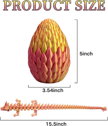 3D Printed Dragon Eggs with Dragon Inside Mystery Dragon Egg 3D Printed Articulated Dragon Articulated Dragon with Dragon Egg, Flexible Joints Home Decor Executive Desk Toys (Red & Gold)