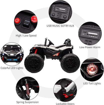 2 Seaters 24V Ride on UTV with Remote Control,10AH Battery, 400W Powerful Motors with 17" EVA Wheels, 20.5“ Seat Width Electric Ride Toy with Metal Suspension,LED Lights,Music,Horn (White)