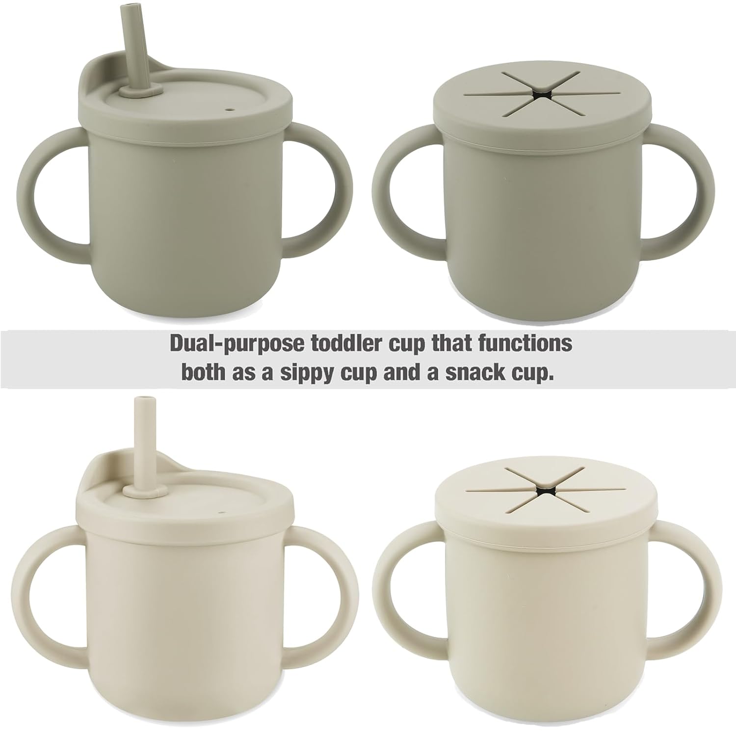 PandaEar 2 Pack Silicone Baby Straw & Snack Cup with 2 Spoons 2 Forks, Dual-Purpose Toddler