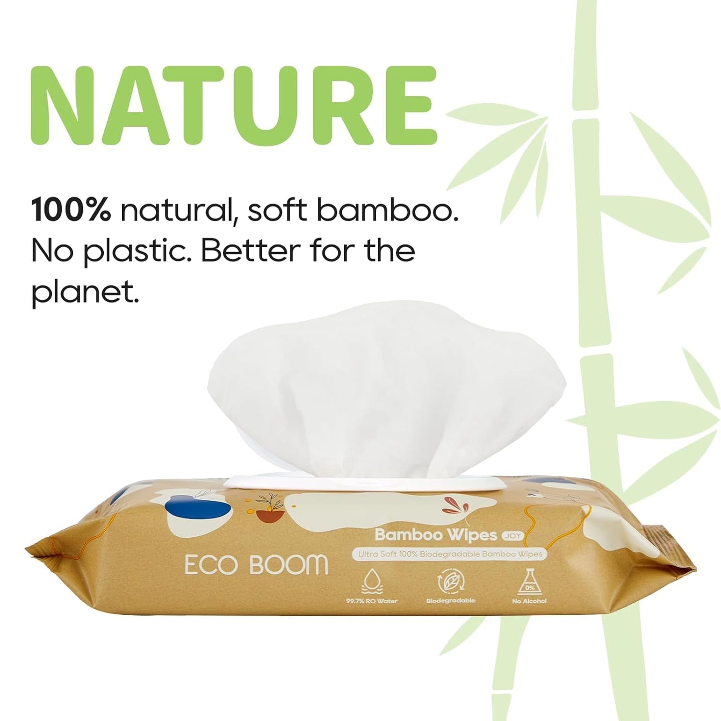 ECO BOOM bamboo Baby Wipes | natural | 100% Plant-Based & fragrance free | Unscented & safe for Sensitive Skin | 99% Water | 16 Pack, Bulk Total of 960