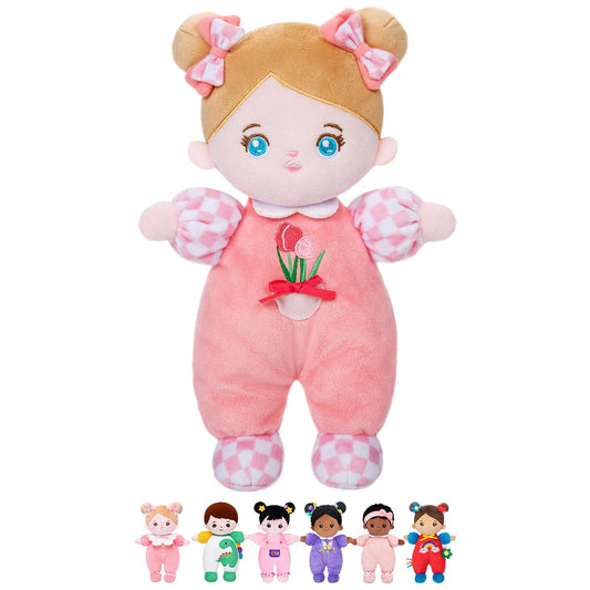 OUOZZZ Soft Plush Baby Doll 10" Tulip Pink Snuggle Buddy