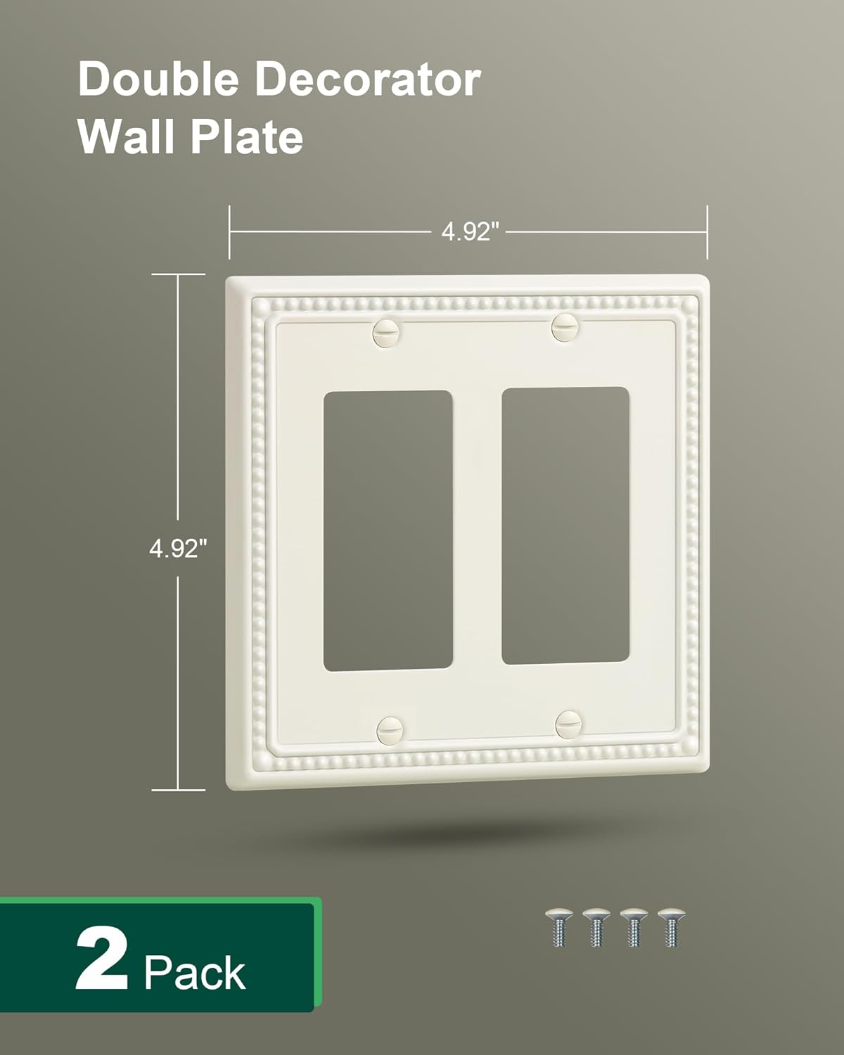 2-Pack Double Decorator Outlet Cover Plate, Light Almond Pearls Decorative Switch Plates Covers, Metal Wall Plates for Electrical Outlets, Receptacle, GFCI Outlet, Dimmer Switch