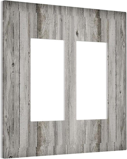Decorative Outlet Covers Farmhouse Rustic Grey Barn Door Wood 2 Gang Double GFCI Rocker Electrical Wall Panels Light Switch Cover Plate for Bedroom Cabin Decor
