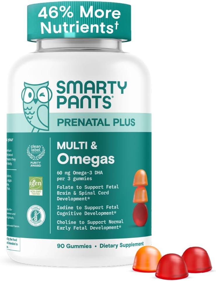 SmartyPants Prenatal Multivitamin Gummies - Improved Formula: Omega 3 (DHA/EPA), Methylfolate