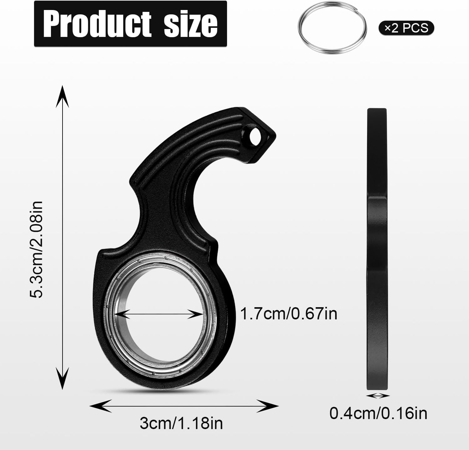 2pcs Key Chain Spinner Toys 0.67" Inner Diameter with 2pcs Key Rings, Finger Fidget Keychain Key