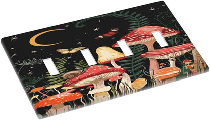 Moon Star Red Mushroom Forest Butterfly Green Plant Light Switch Covers Quad Toggle Electrical Faceplate 4 Gang Wall Plate Decorative Switch Plates for Kids Room Home Decor