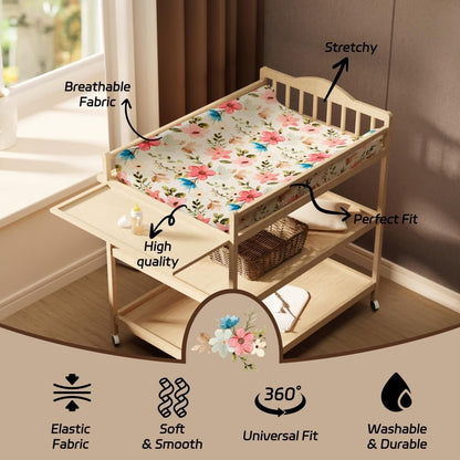 4 Pack Baby Girl Changing Pad Covers Sheets Set Soft Fitted Floral or Elephant Theme Baby Girl Mattress Covers Breathable Toddler Bed Sheets for Infant or Newborn Girls (Flower, Changing Pad Covers)
