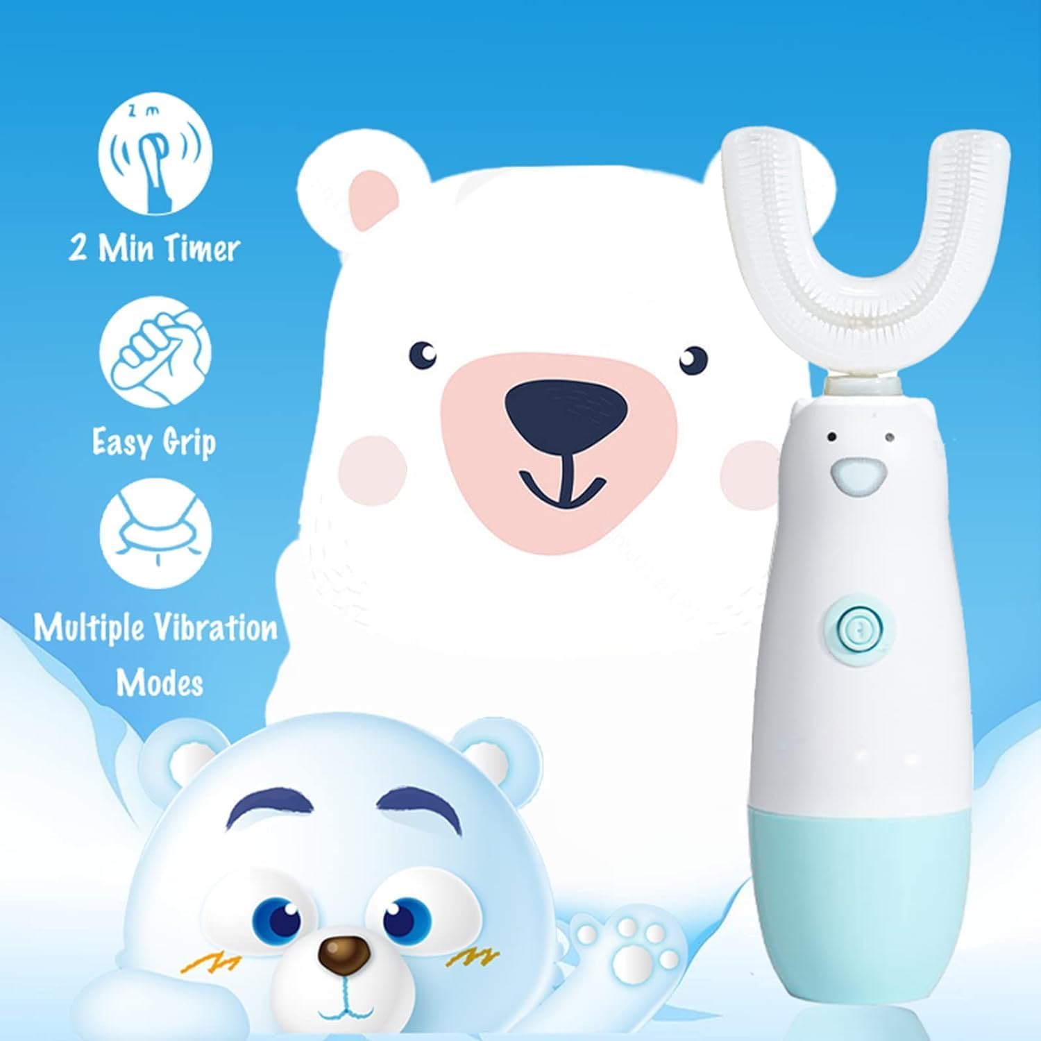 Kids Electric Toothbrush，Toddler Toothbrush Waterproof Battery Powered 360 Automatic Sonic u Shaped