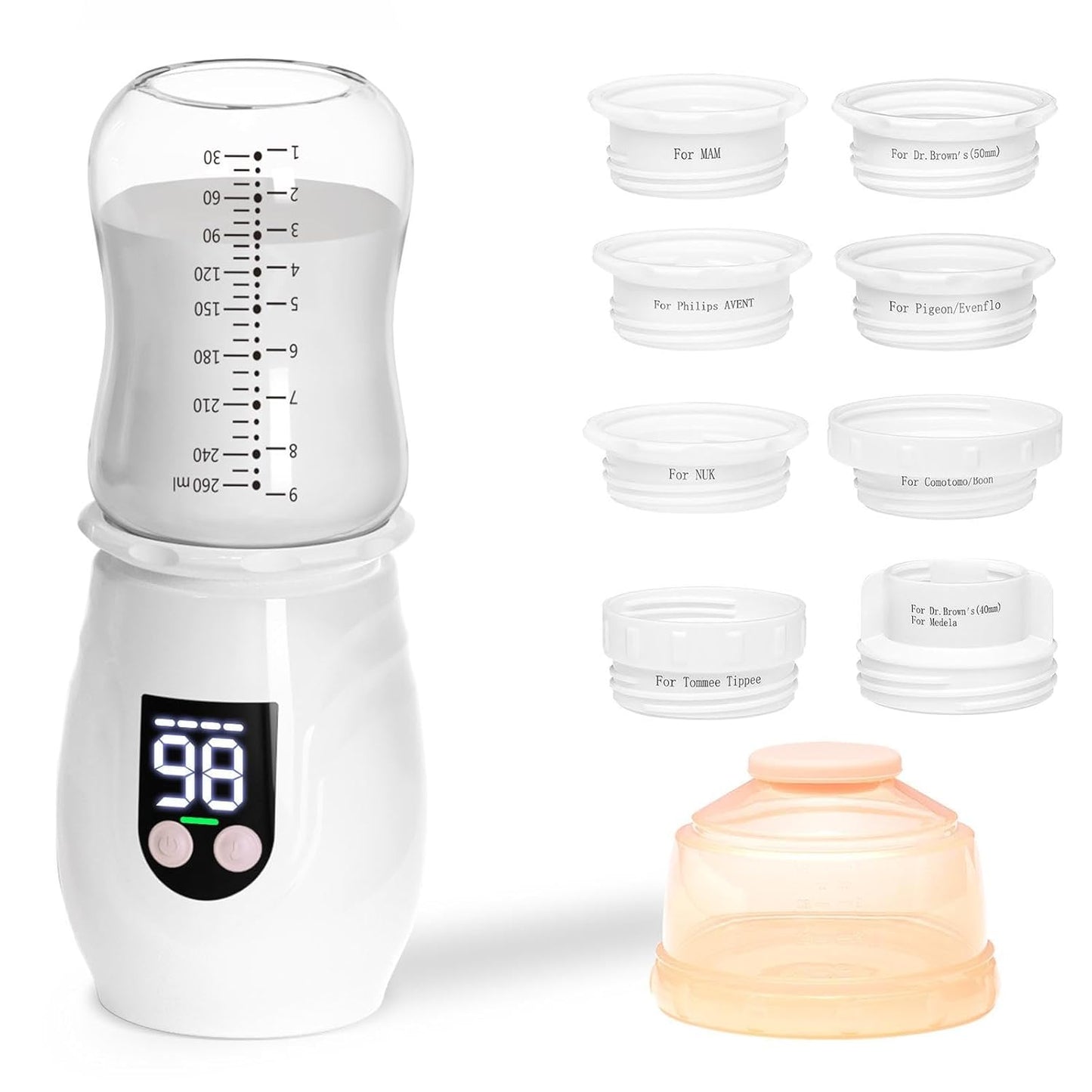Portable Cordless Baby Bottle Warmer for Travel, Rechargeable with 8 Adapters & 1 Milk Powder