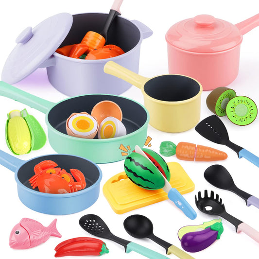 GILOBABY Kids Play Kitchen Accessories - 22Piece Toddler Pots and Pans Set