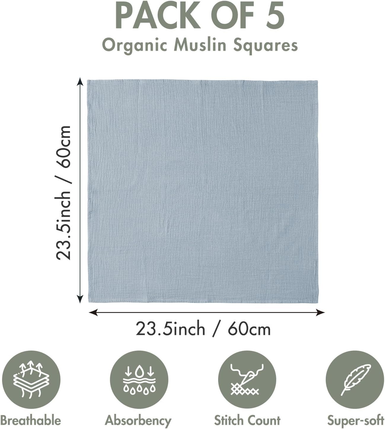 Muslin Receiving Blankets, Neutral Blanket Swaddling for Newborn Boys and Girls, 5 Pack Breathable