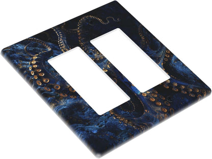 Decorative Outlet Covers Horror Night Blue Ocean Evil Octopus 2 Gang Wall Plate Double Rocker Two Switch Wall Cover Plate Light Switch Cover Plate Faceplate for Bathroom Home Decor