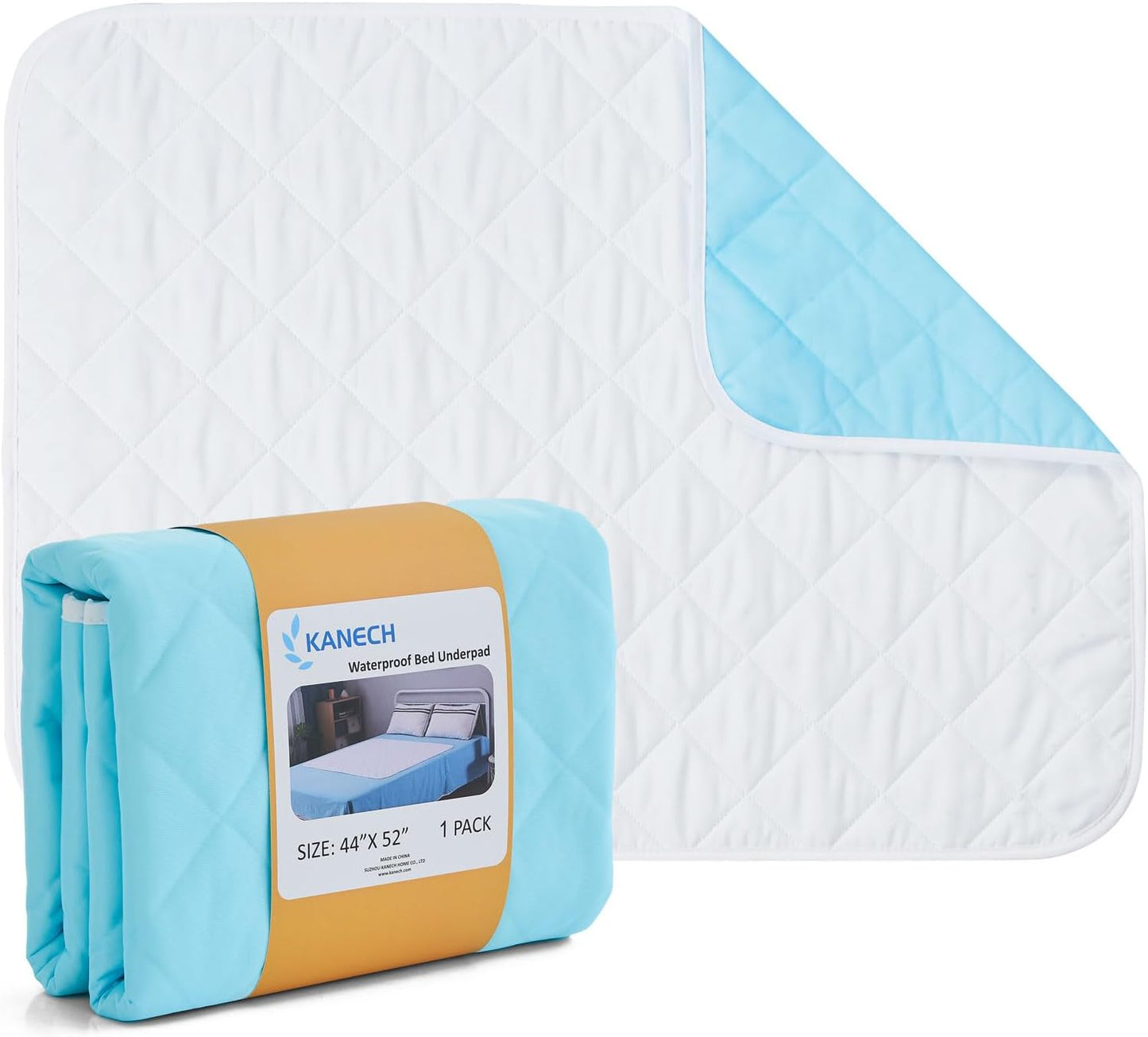 KANECH Washable Waterproof Incontinence Bed Pads - 44"x52" - Heavy Absorbency Reusable Underpads