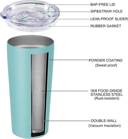 VEGOND 20oz Tumbler Bulk with Lid and Straw 12 Pack, Stainless Steel Vacuum Insulated Tumbler, Double Wall Coffee Cup Travel Mug, River Green
