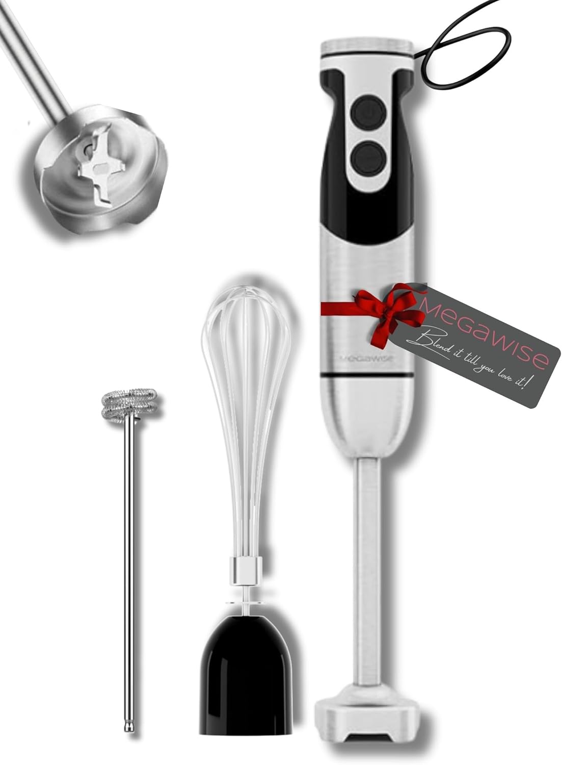 Megawise High-Power Hand Blender – 400W Max Power with Versatile 3-in-1 Attachments (Blending