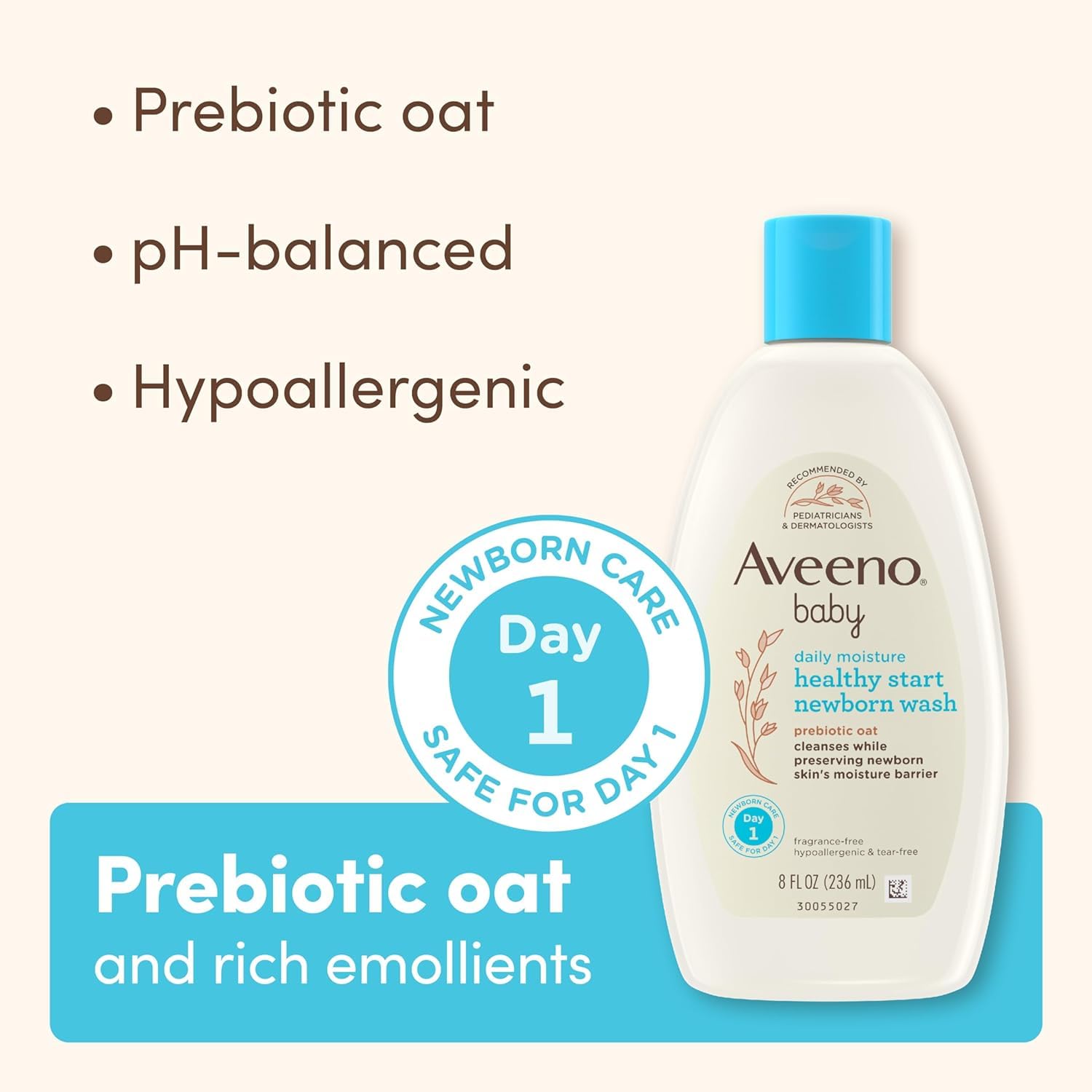 Bundle of Aveeno Baby Healthy Start Newborn Wash, Hypoallergenic Baby Body Wash with Prebiotic Oat