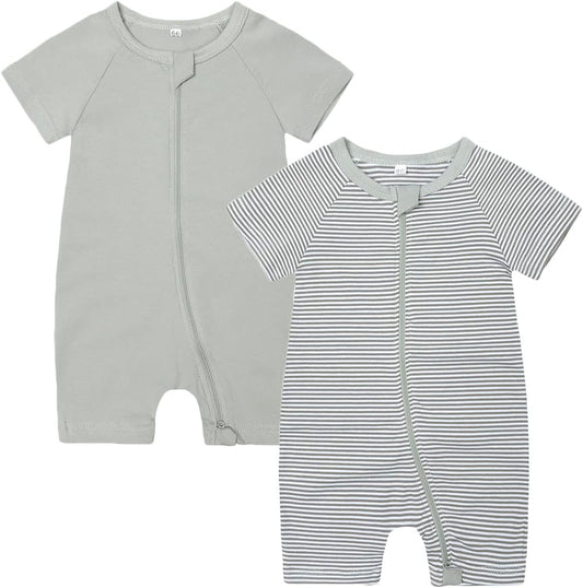 Feidoog Baby Boys 2Pack Rompers Summer Short Sleeve 2 Way Zipper One-Piece Romper Jumpsuit Sleep and Play