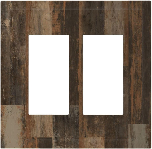 Rustic Brown Wood Grain Dark Oak Decorative Outlet Covers 2 Gang Double GFCI Rocker Electrical Wall