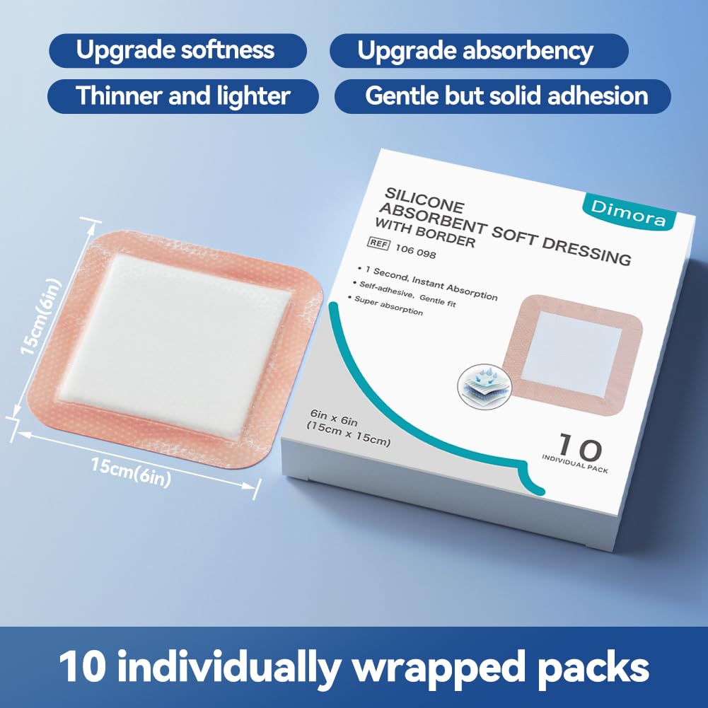 Dimora Silicone Super Absorbent Wound Dressings - Gentle Adhesive Bandages with Ultrasorb