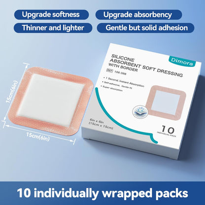 Dimora Silicone Super Absorbent Wound Dressings - Gentle Adhesive Bandages with Ultrasorb