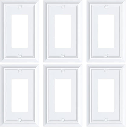 6-Pack Decorator Wall Plate Cover, Pure White Decorative Switch Plates and Outlet Covers, Durable Natural Bamboo Fiber Wall Plates for Electrical Outlets, Receptacle, GFCI Outlet, Dimmer Switch