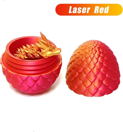 3D Printed Dragon Eggs with Dragon Inside, Articulated Crystal Dragon in Egg, Executive Dragon Fidget Desk Toys for Gifts, Home Office Decor (Red)