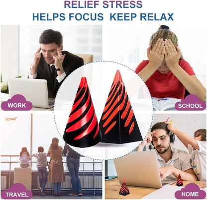 Spiral Cone Fidget Toy,Impossible Cone Pyramid Passthrough Sculpture Bulk Fidget Toys for 3D Printed,Anxiety Stress Relief Desk Deco Souvenir Mini Gift Toy for Home Office (#A-Laser Black Red)