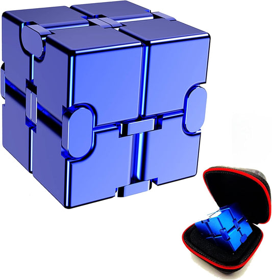 Fidget Toys Metal Infinity Cube Anxiety Stress Relief Toy for Adults Aluminum Alloy Material (Blue)