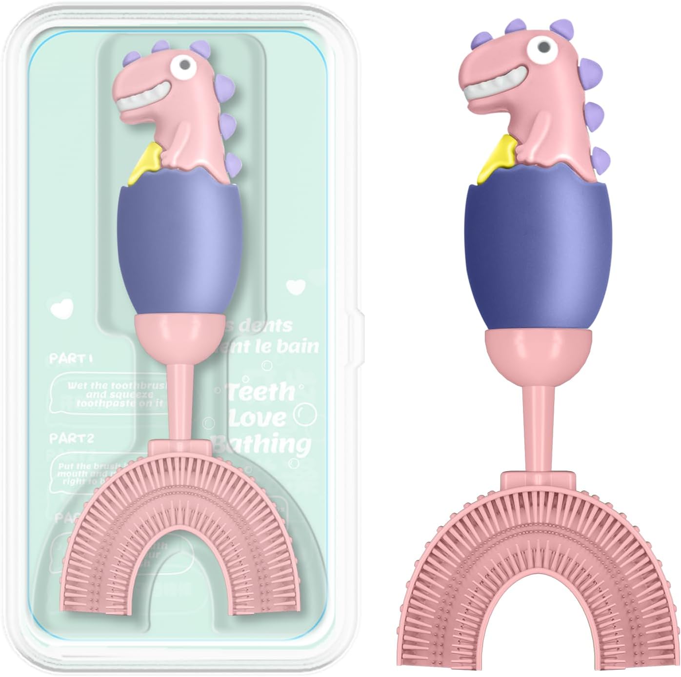 U-Shaped Toothbrush for Kids Ages 2-7， Soft Food-Grade Silicone for Sensitive Gums， 360° Teeth