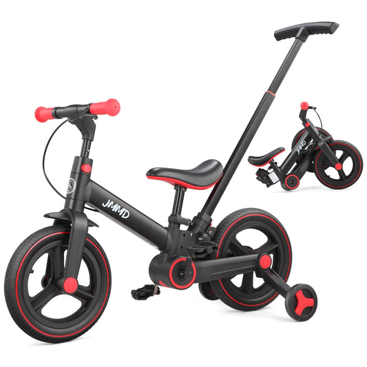 JMMD 6 in 1 Toddler Bike with Push Handle for Kids 18-60 Months, 12" Foldable Balance Bike with