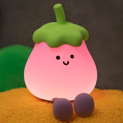 Eggplant Night Light for Kids, Cute Eggplant Sleep Lamp Squishy Silicone Kids Nightlight USB Rechargeable Portable Bedroom Night Lamp, Eggplant Gift Birthday Gift for Baby Girl Boy