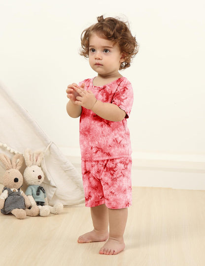 Jimonda Baby/Toddler Soft Sleepwear Short sleeve Kids Cool Pajama Outdoor 2-Piece Shirt&Shorts Casual sets Tie Dye PJ