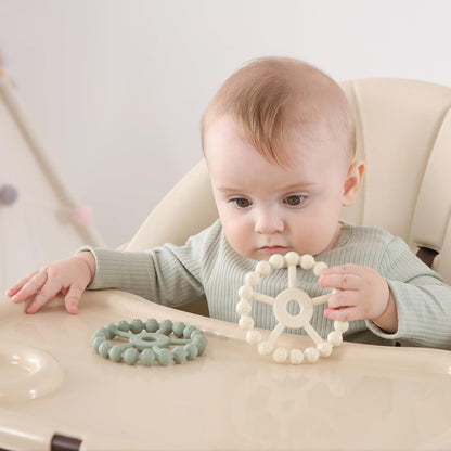 3 Pack Ring Teether Baby Infant Toys, Baby Essentials, Silicone Teething Ring Toys for Babies 0-6 Months, Seposeve Toddler Teethers 6-12 Months 12-24 Months, Infant Teething Relief, Green Blue White