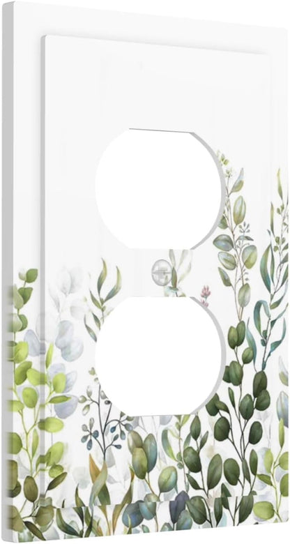 Green Eucalyptus Leaf Plant Herbs Springnature Outlet Covers 1 Gang Duplex Light Switch Cover Decorative Switch Plates Electrical Receptacle Faceplate Wall Plate for Bed Room Living Room Decor