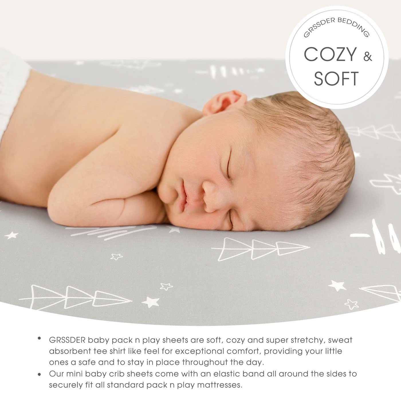 GRSSDER Stretchy Ultra Soft Jersey Knit Fitted Pack n Play Sheets Set 2 Pack, Portable/Mini Crib