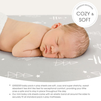 GRSSDER Stretchy Ultra Soft Jersey Knit Fitted Pack n Play Sheets Set 2 Pack, Portable/Mini Crib