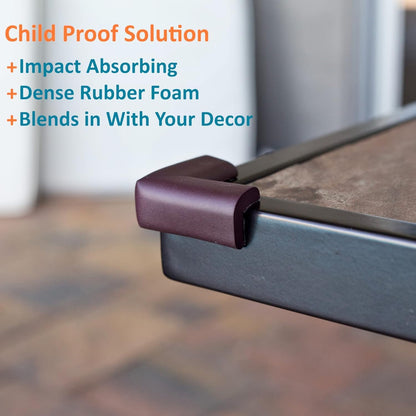 Furniture Edge 16.2ft & Corner Guards | Protective Foam Cushion | 15ft Bumper 4 Adhesive Childsafe Corners | Baby Child Proofing Foam Set and Safe for Table, Fireplace, Countertop | Brown