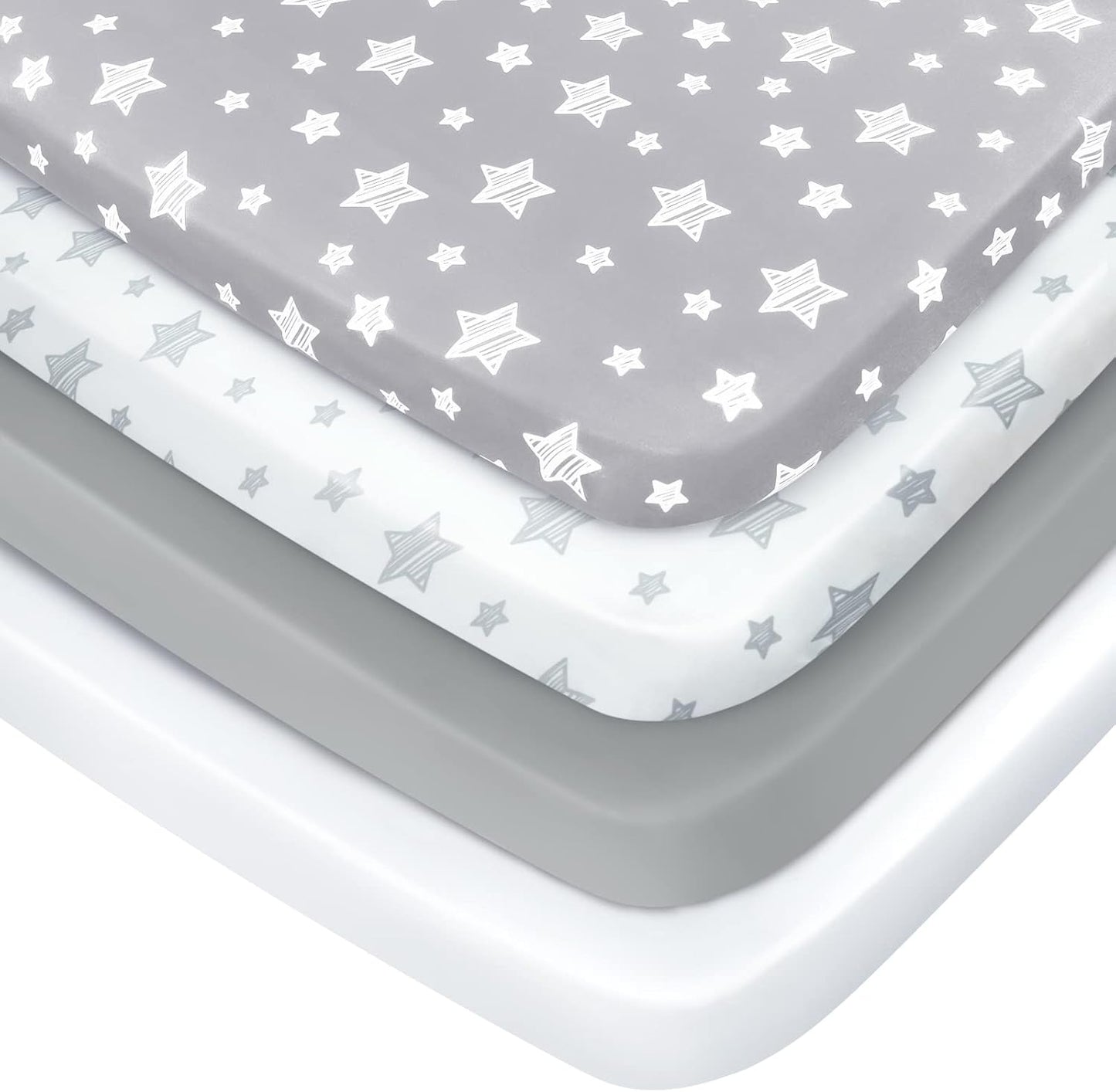 Pack and Play Sheets, 4 Pack Mini Crib Sheets, Stretchy Pack n Play Playard Fitted Sheet